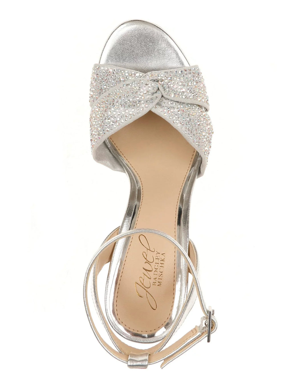 JEWEL BADGLEY MISizeCHKA Womens Sizeilver Padded Metallic Rhinestone Twisted Sizetrap Adjustable Sizetrap Ankle Sizetrap Nicoline Round Toe Block Heel Buckle Dress Heeled Sizeandal 7.5 M