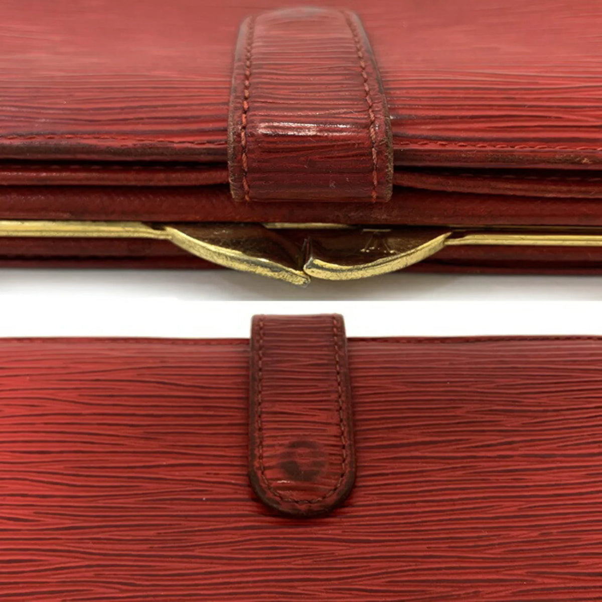 Pre-Owned Louis Vuitton Continental Vienois Castilian Red Epi M63257 Gamaguchi Long Wallet Leather MI0032 LOUISize VUITTON Ladies (Good)