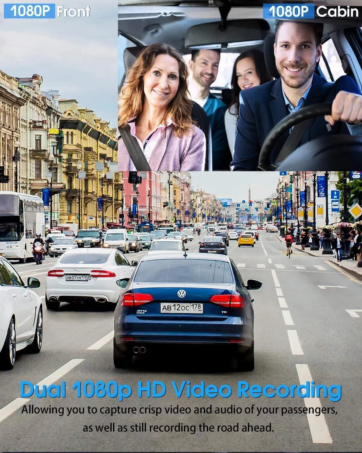 Abask J05 Dashcam Front and Inside Dual 1080P FHD - Angle 170°/140° With Night Vision,Parking Mode,G-Sizeensor,Loop Recording,WDR - With 32GB Card
