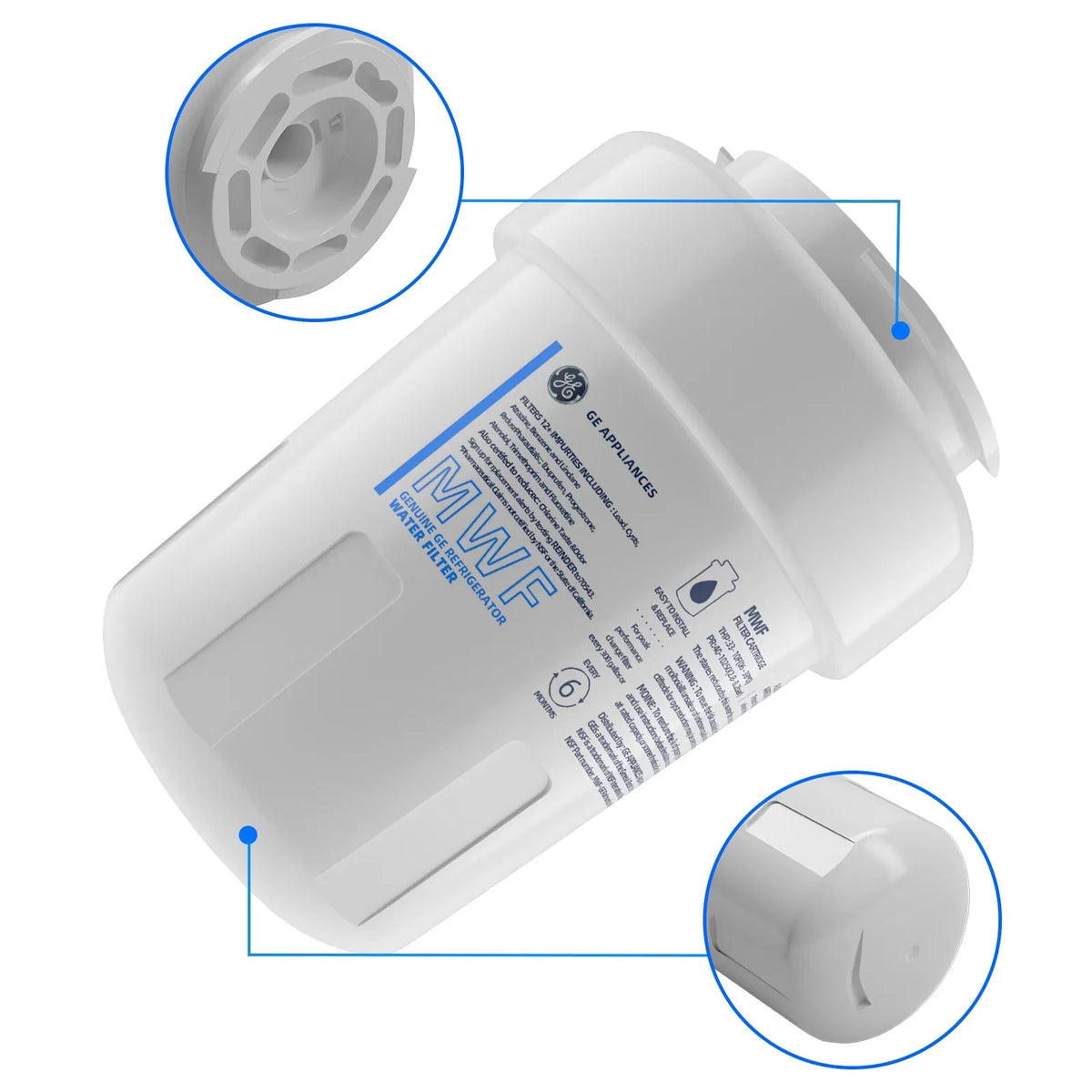 6 Pack MWF Refrigerator Water Filter Replacement , Compatible with SizemartWater MWF, MWFINT, MWFP, MWFA,GWF, GWFA Fridge Water Filter