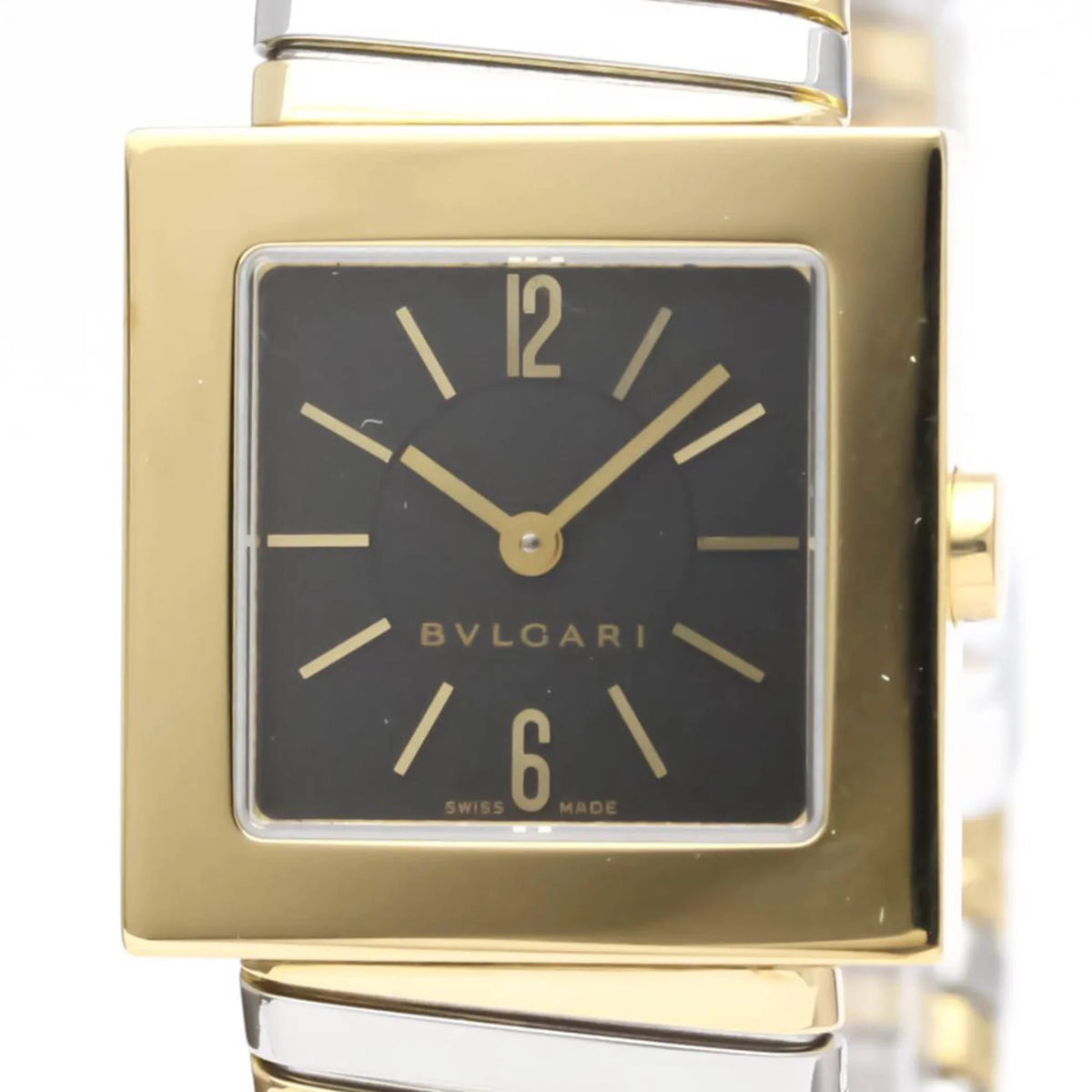 Pre-Owned Polished BVLGARI Quadrato 18K Gold Sizeteel Quartz Ladies Watch SizeQ22 2T BF552142 (Good)