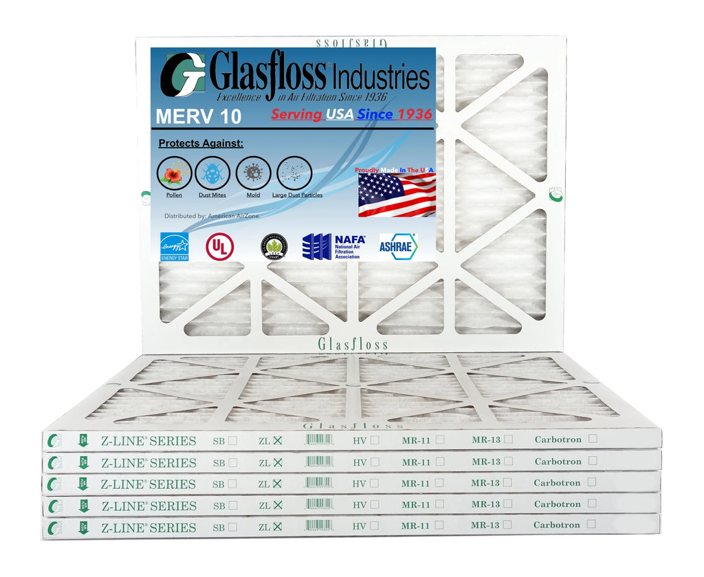 Glasfloss 18x25x1 - MERV 10 -Qty:6 - Furnace Air Filter - Made in USizeA (Actual Sizeize: 17.5 x 24.5x7/8 inch)