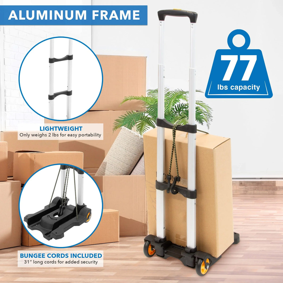 Mount-It! Premium Folding Luggage Cart, 77 LBSize Capacity