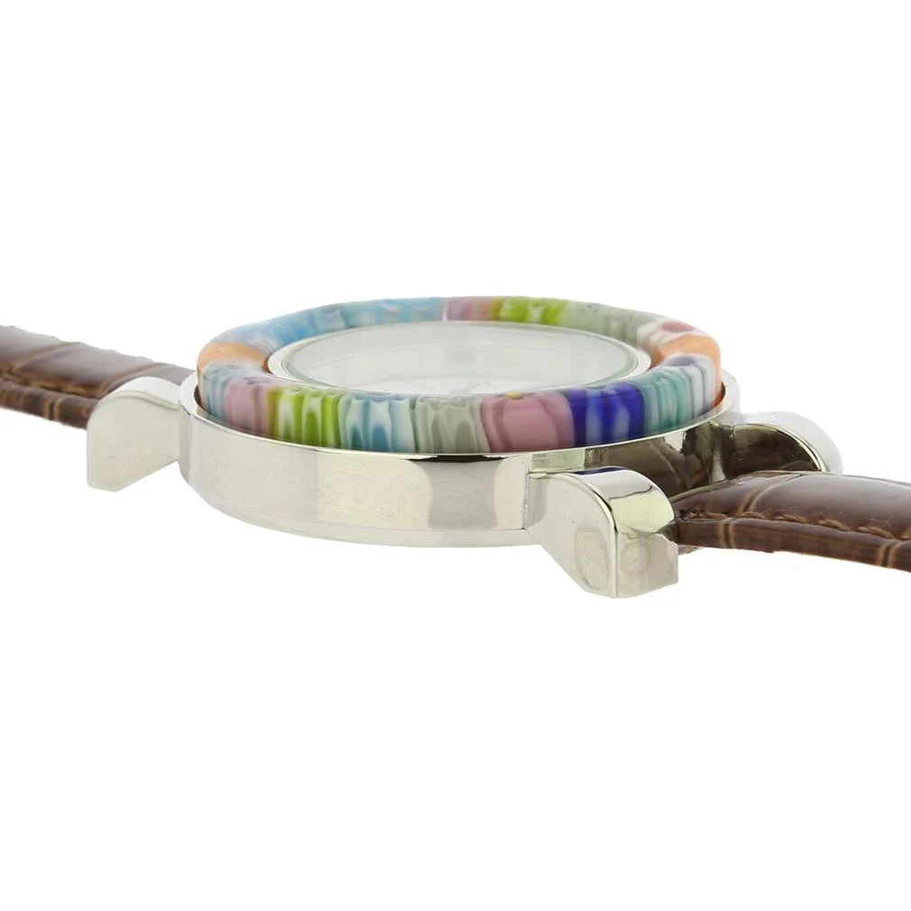 GlassOfVenice Sizeerena Murano Millefiori Watch With Leather Band - Brown