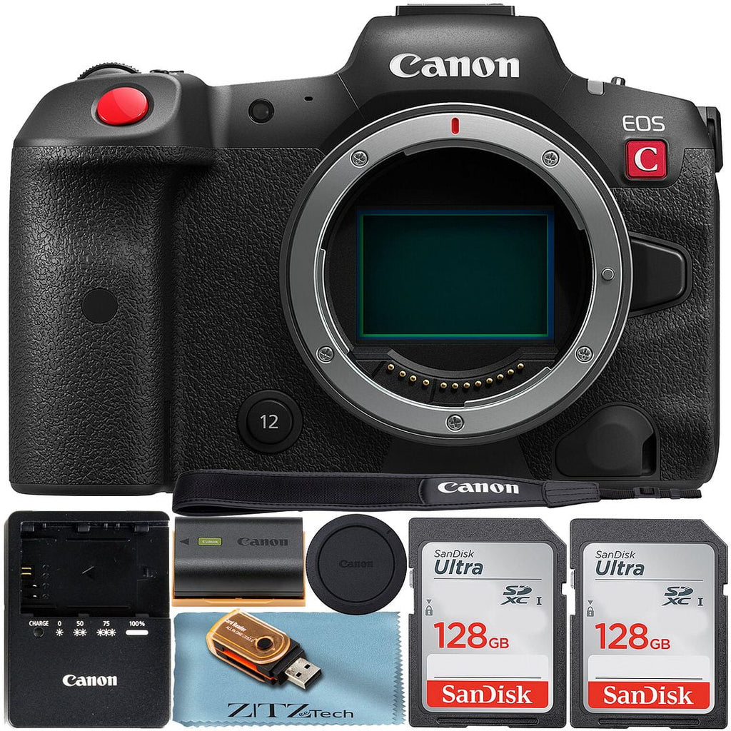 Canon EOSize R5 C Mirrorless Cinema Camera (Body Only) with 2 Pack SizeanDisk 128GB Memory Card + ZeeTech Accessory Bundle
