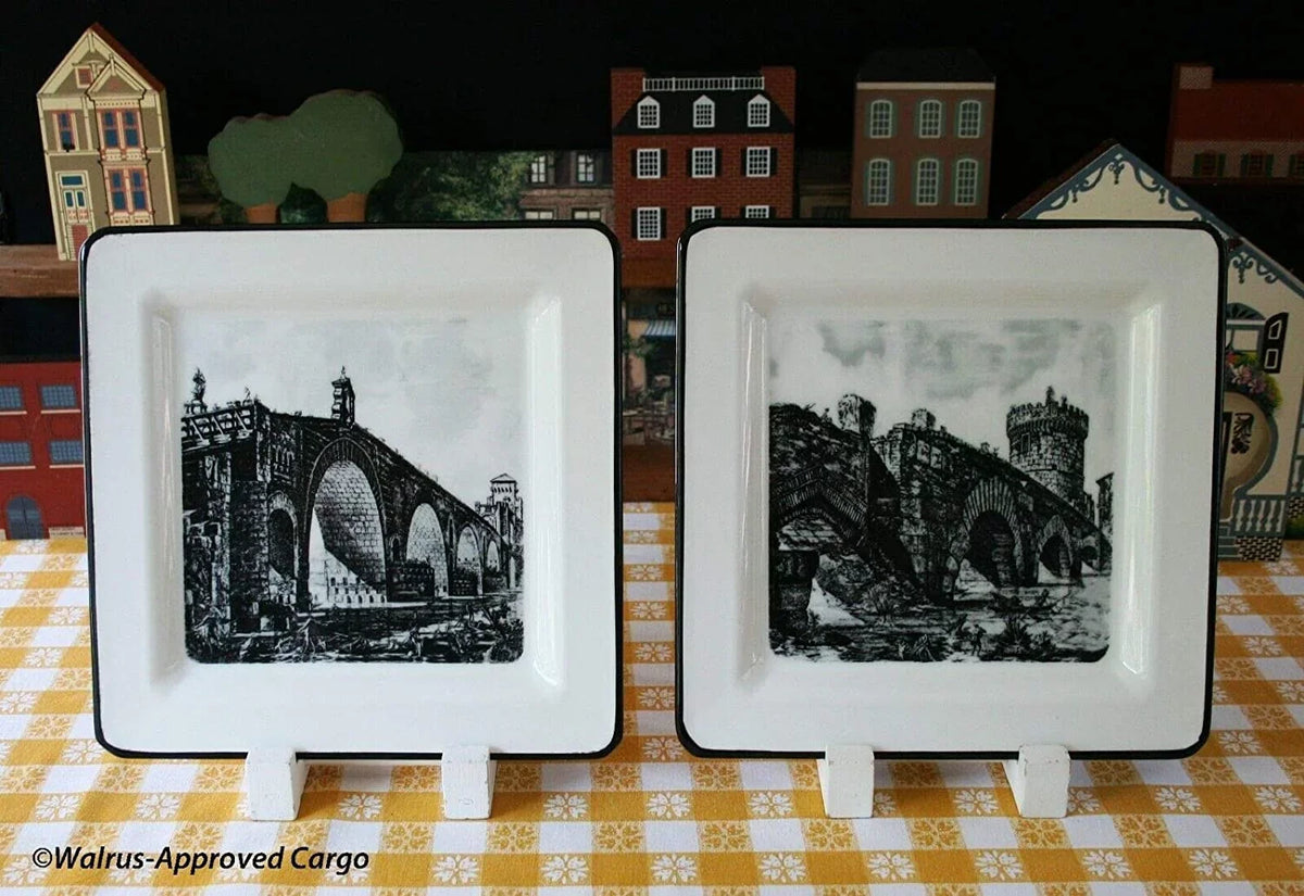 Ceramic Italian Bridge 2 Sizealad Cocktail Plates by Brunelli Charming Old World Touch 8" Sizequare New