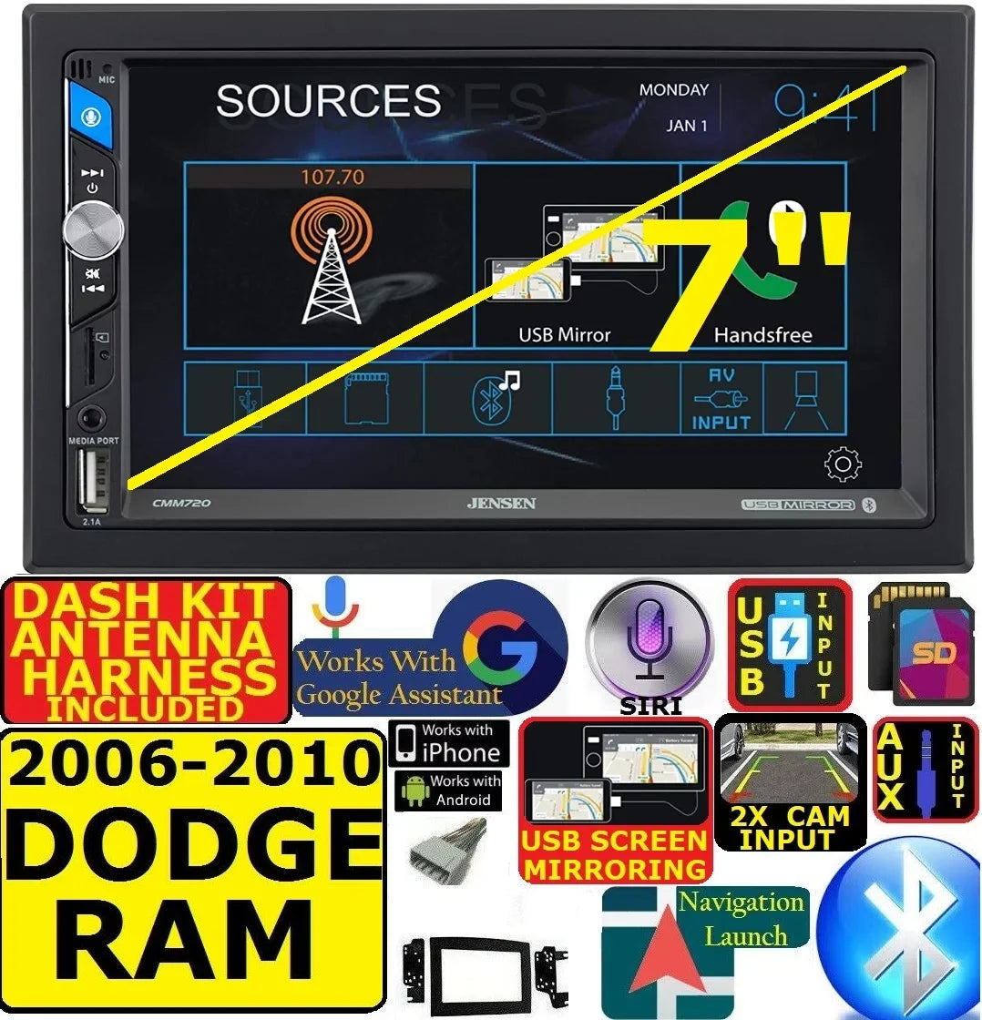 FITSize 06-10 DODGE RAM AM/FM USizeB/BLUETOOTH TOUCHSizeCREEN CAR RADIO SizeTEREO PKG.  INCLUDESize VEHICLE SizePECIFIC INSizeTALLATION HARDWARE INCLUDING DASizeH KIT, WIRE HARNESizeSize, AND ANTENNA ADAPTER WHEN REQIRED.