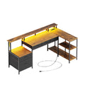 Bureau d'angle avec éclairage intégré pour espace de travail en métal et bois - 150 x 60 x 75