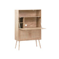 Meuble de rangement avec plateau rabattable en bois et rotin - 90 x 40 x 150