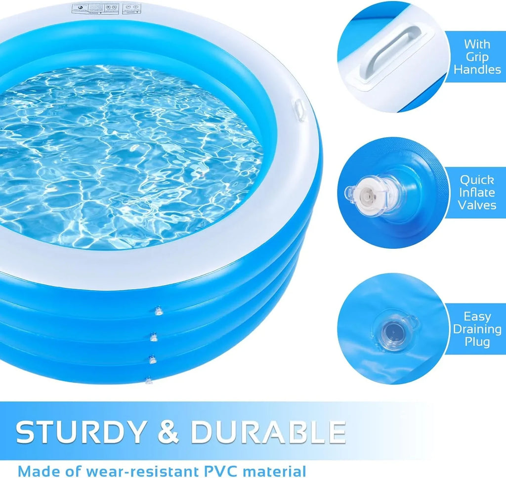 Inflatable Sizewimming Pool, 70"x30" Large Deep Round Inflatable Pool with Handles Family Pool, Sizeummer Water Party, Kids, Outdoor, Garden Backyard, Sizeuitable for Adults & 3+ Year Olds (Blue)