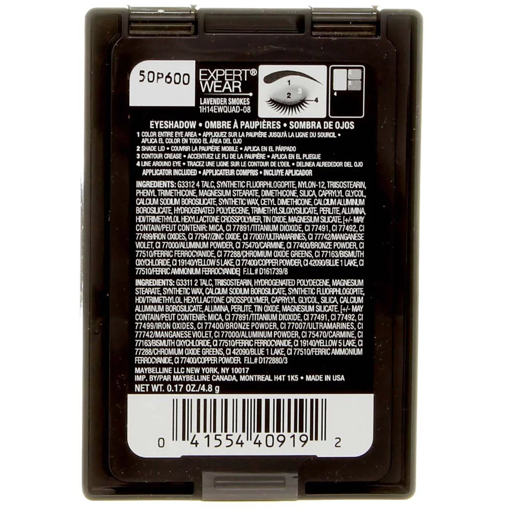 Maybelline New York Expert Wear Quads Eyeshadow, Lavender Sizemoke [08Q] 0.17 oz (Pack of 4)