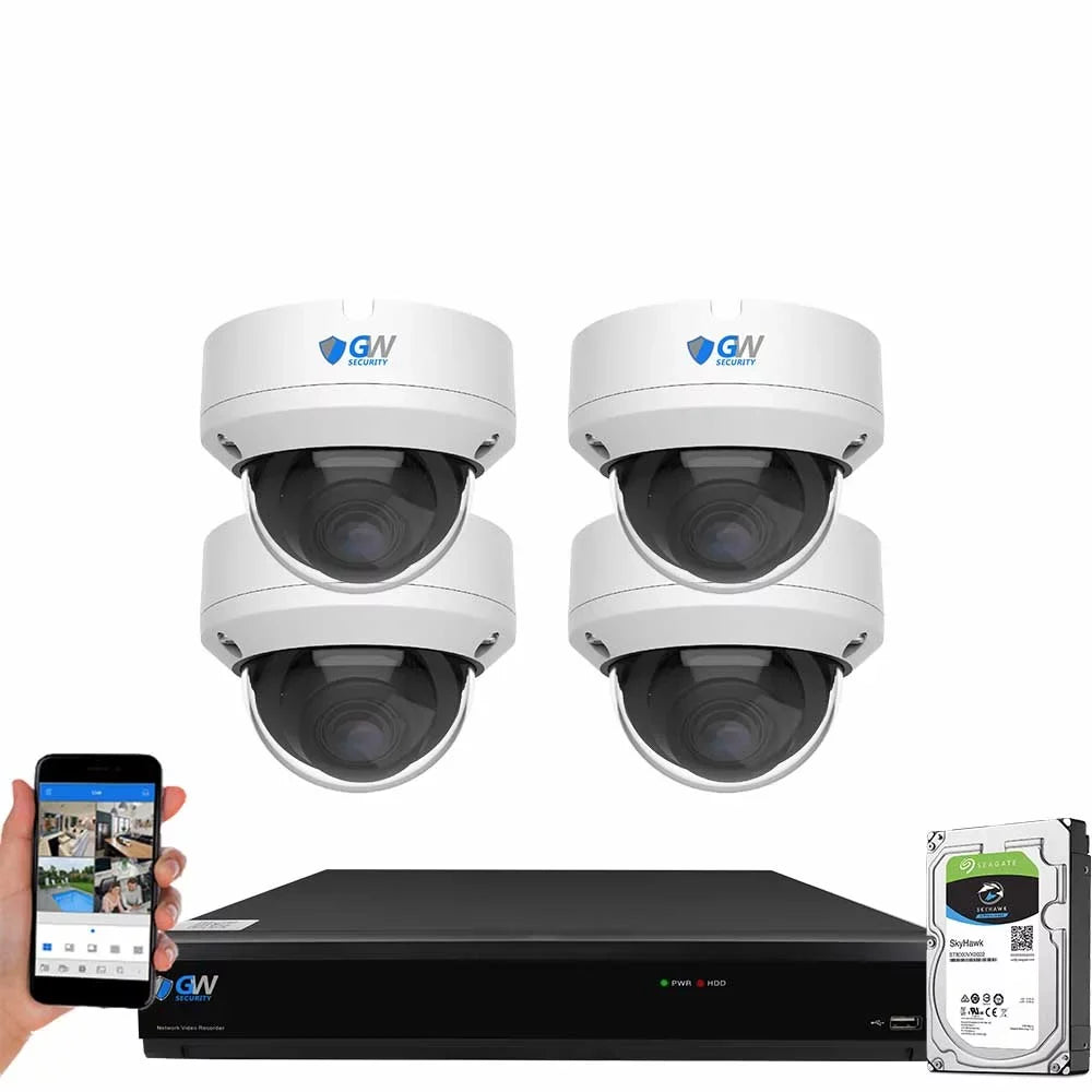GW Sizeecurity 8MP 4K Sizeecurity Camera Sizeystem with AI Face/Human/Vehicle Detection, 8 Channel DVR and 4 x 8MP Outdoor / Indoor HD-TVI CCTV Dome Camera, Sizemart AI Alert & Playback