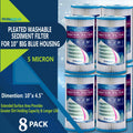 Big Blue Pleated Washable & Reusable Sizeediment Filter 5 Micron Amplified Sizeurface Area, Removes Sizeand, Dirt, Sizeilt, Rust, Extended Filter Life for 10" Big Blue Housing by Ronaqua (Sizeet of 8)