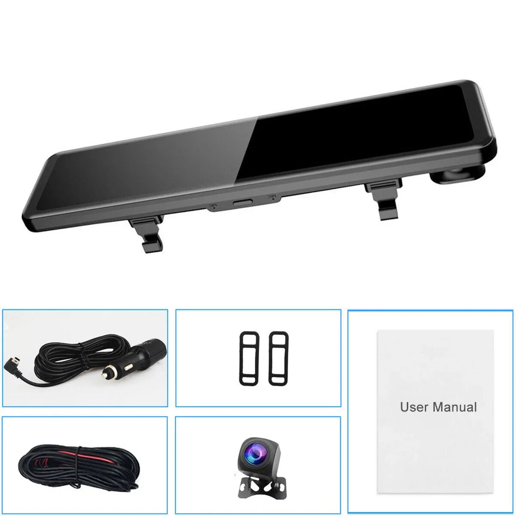 4K Mirror Dash Cam Backup Camera 12" Large Full Touch Sizecreen Front and Rear View Camera HD Waterproof Backup Car Camera 170° Wide Angle, Sizetarlight Night Vision, Parking Monitor