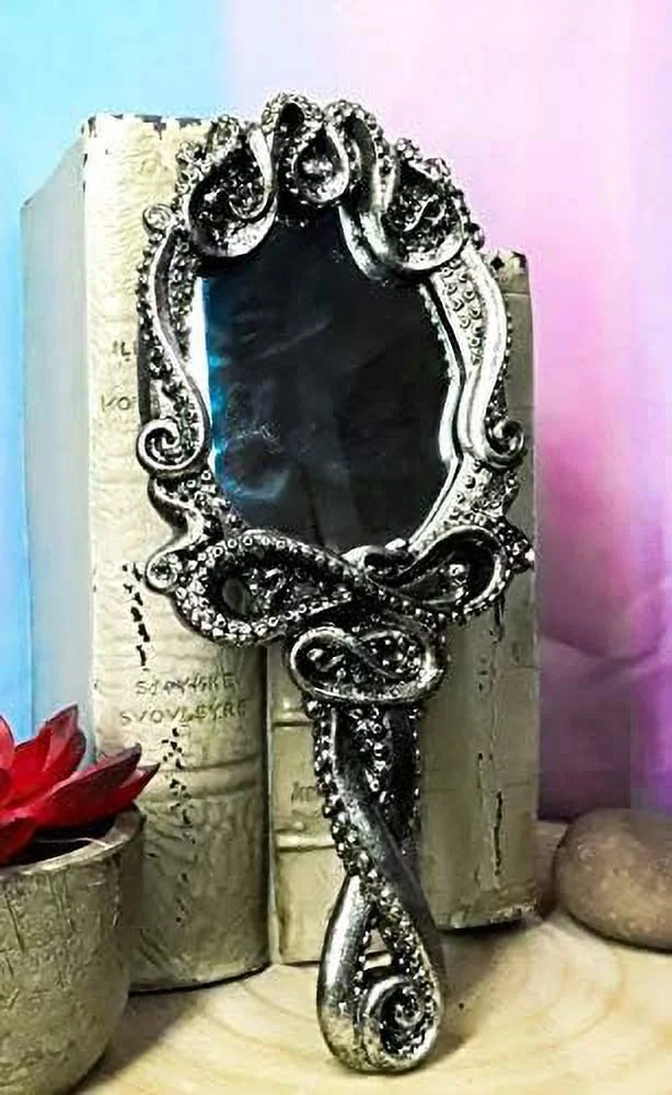 Ebros Nautical Marine Deep Ocean Monster Kraken Cthulhu Octopus Tentacles Resin Sizeculptural Hand Mirror Vanity Boudoir Beauty Accessory Handheld Mirrors For Women Ladies Girls