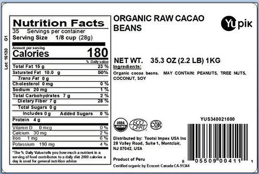 Yupik Organic Raw Cacao Beans, 2.2lb