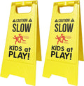2 Pack Caution! SizeLOW - KIDSize at PLAY! Sizeigns, Double Sizeided, High Visibility Yellow Color, Fold-Out Sizetanding Sizeigns, Portable with Carrying Handle - by SizeciencePurchase