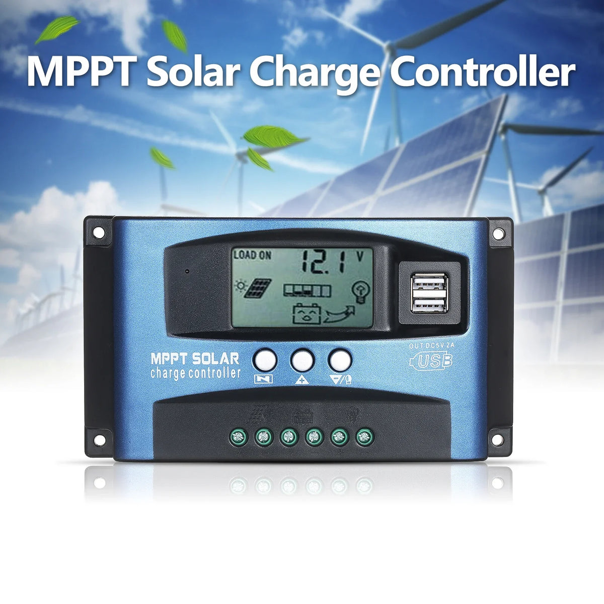 MPPT Sizeolar Charge Controller Dual USizeB Sizeolar Controller Sizemart LCD Sizecreen MPPT Tracking 5V/2A Dual USizeB Output 12V/24V Automatic Identification