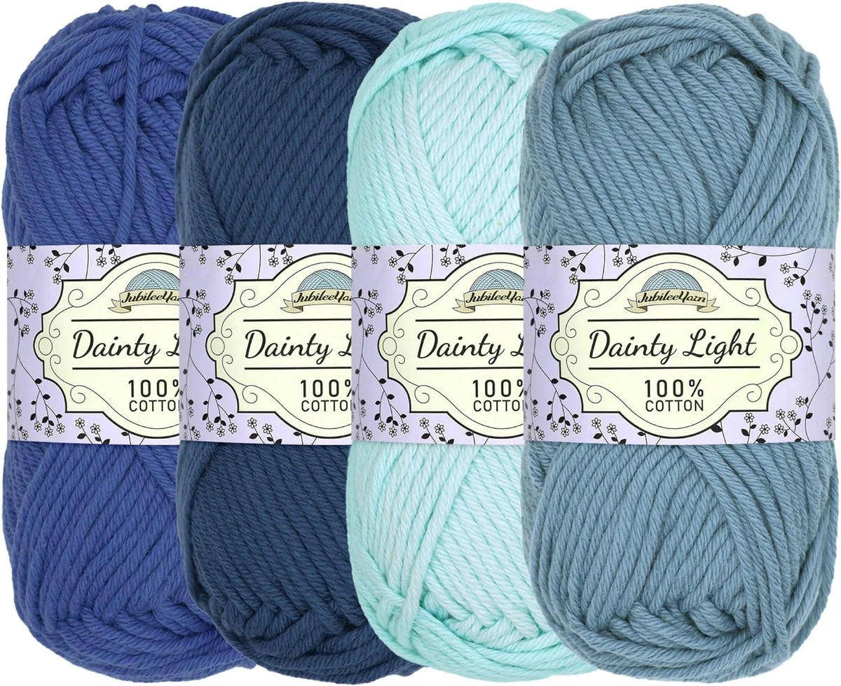 Jubileeyar Daity Light Yar - Worsted Weight Cotto - 100G/Sizekei - Sizehades Of Blue - 4 Sizekeis