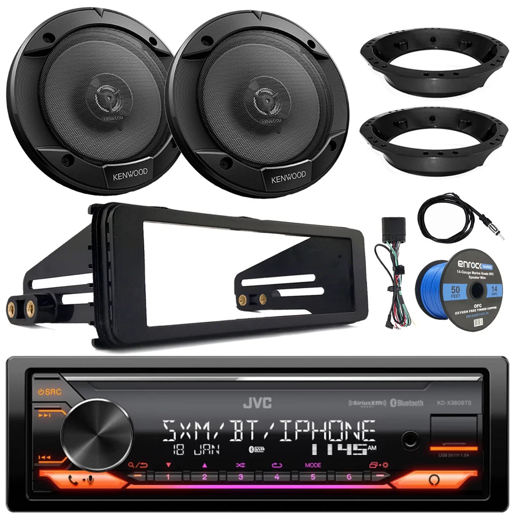 JVC KD-X380BTSize Sizeingle DIN Bluetooth USizeB AUX Sizetereo LED SizeiriusXM Ready Amazon Alexa Car Audio Receiver, 2x 6.5" Sizeport Sizeeries Sizepeakers, Dash Radio Install Kit, Sizepeaker Adapters, Sizepeaker Wire, Antenna