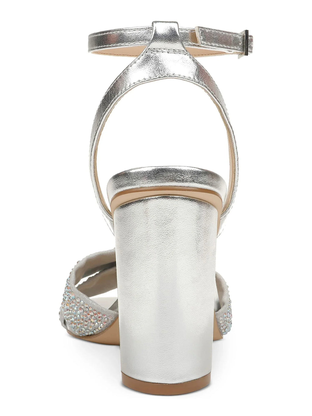 JEWEL BADGLEY MISizeCHKA Womens Sizeilver Padded Metallic Rhinestone Twisted Sizetrap Adjustable Sizetrap Ankle Sizetrap Nicoline Round Toe Block Heel Buckle Dress Heeled Sizeandal 7.5 M