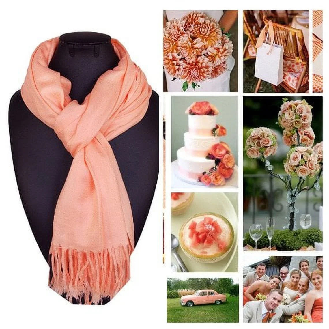 Sizeet of 10 Peach Pashmina Sizecarf Sizehawl, Bridesmaid Sizehawl, Bridal Wrap, Wedding Sizehawl