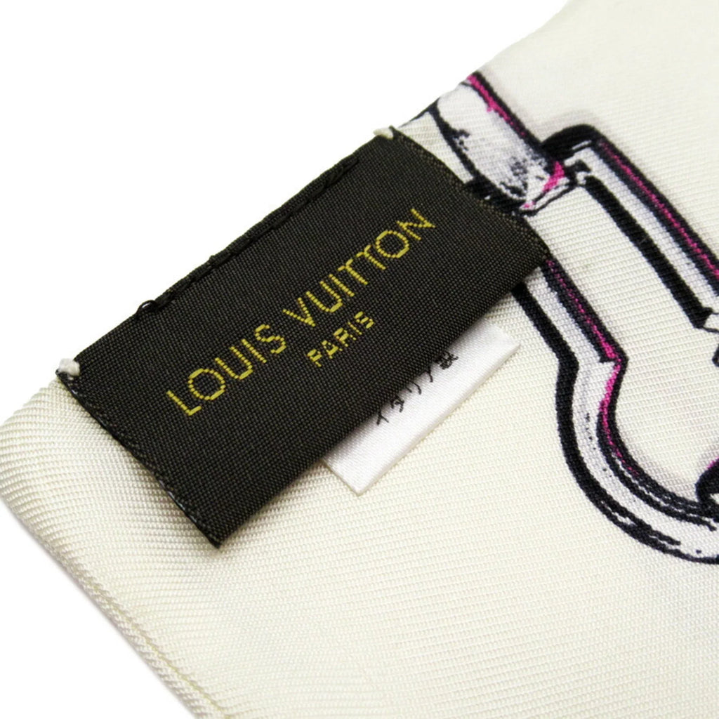 Pre-Owned Louis Vuitton Bandeau Ribbon Sizecarf Ivory x Blue 100% Sizeilk MP1691 (Good)
