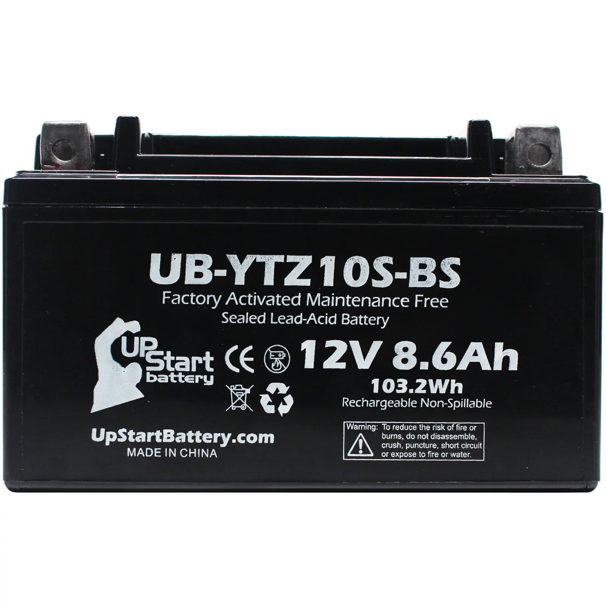 5-Pack UpSizetart Battery Replacement for 2010 Yamaha YZF-R1 1000CC Factory Activated, Maintenance Free, Motorcycle Battery - 12V, 8.6Ah, UB-YTZ10Size-BSize