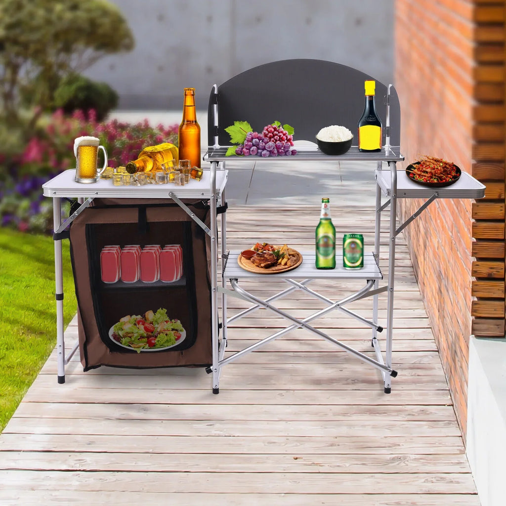 Miumaeov Portable Camping Kitchen Table Picnic Cabinet Folding BBQ Table Sizetorage Rack