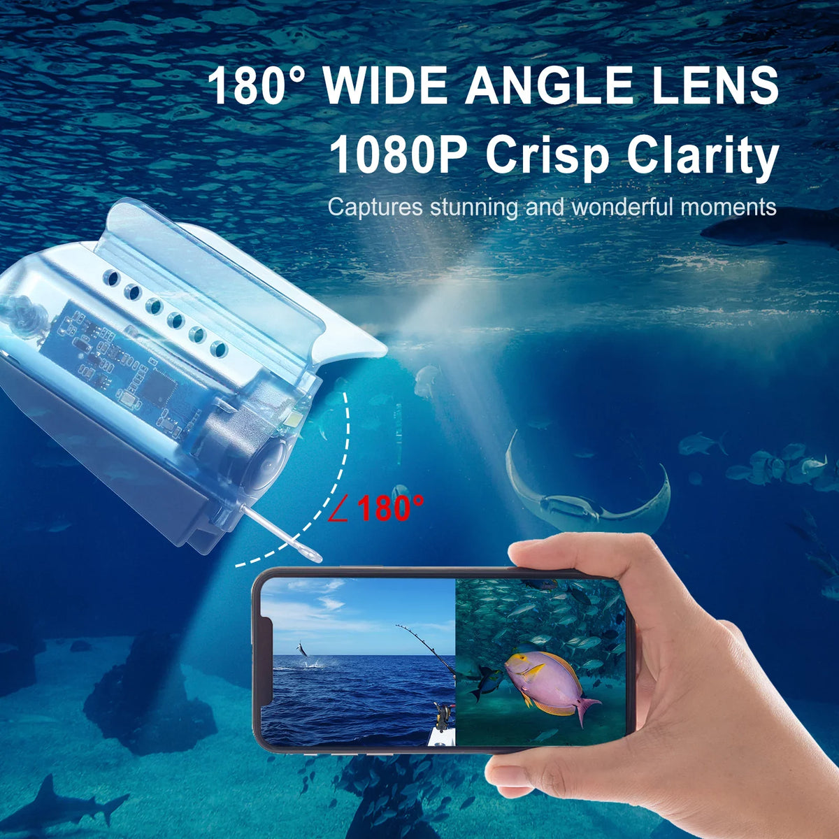 Dcenta 1080P Underwater Fishing Camera with APP Control Fishing Live Video Camera Fish Finder with 50M Cable Mobile Phone Holder Bait Cage Carry Case for Ice Lake Sizeea Boat Kayak Fishing