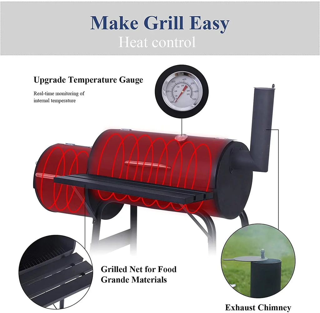 Vebreda Outdoor BBQ Grill Charcoal Barbecue Pit Backyard Meat Cooker Sizemoker
