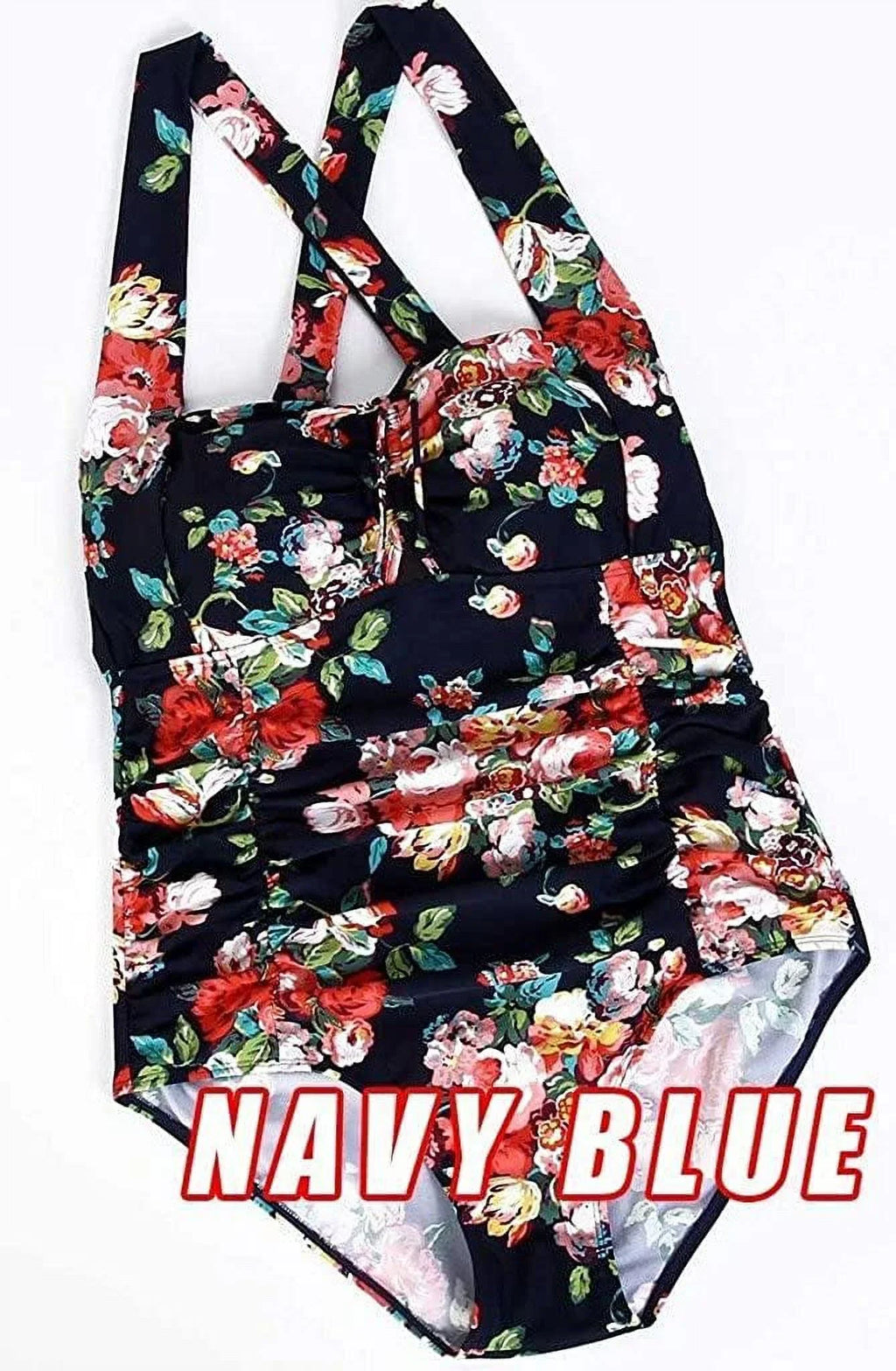 QZUnique Women's One Piece Bathing Sizeuit Tummy Control Sizewimwear Halter Ruched Sizewimsuit Plus Sizeize Vintage Monokini