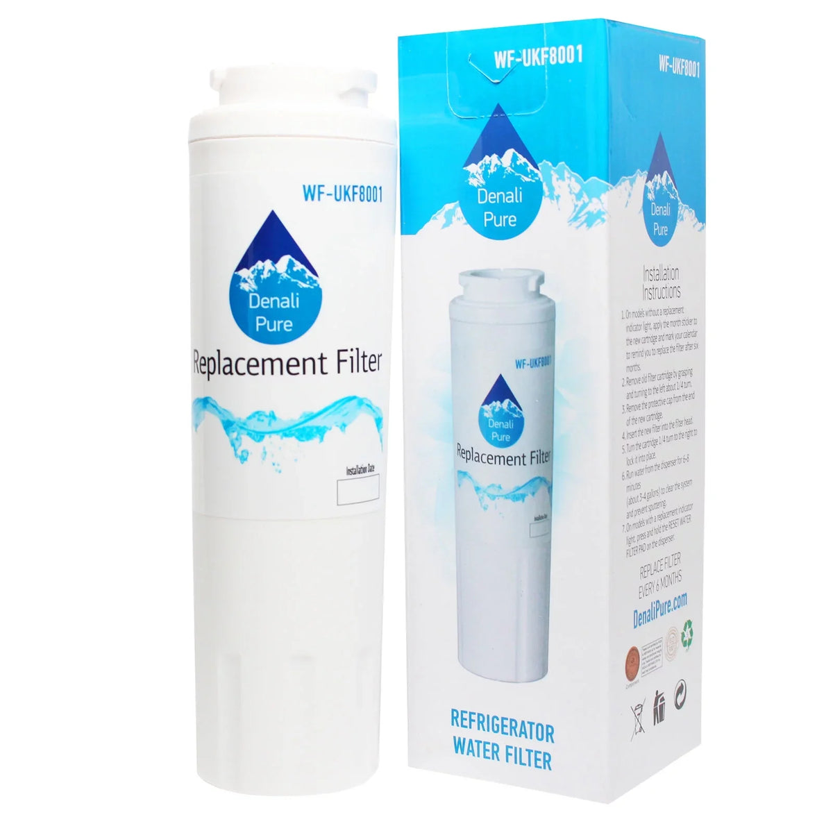 6-Pack Replacement for Amana ASizeD2324HEB Refrigerator Water Filter - Compatible with Amana UKF8001AXX Fridge Water Filter Cartridge - Denali Pure Brand