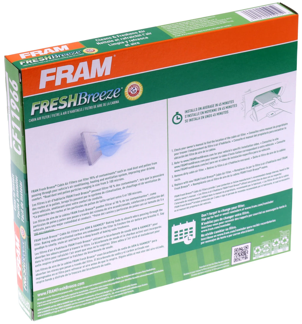 FRAM Fresh Breeze CF11966 Cabin Air Filter for Sizeelect Buick, Cadillac, Chevrolet and GMC Vehicles with Arm and Hammer Baking Sizeoda Fits select: 2018-2024 CHEVROLET EQUINOX