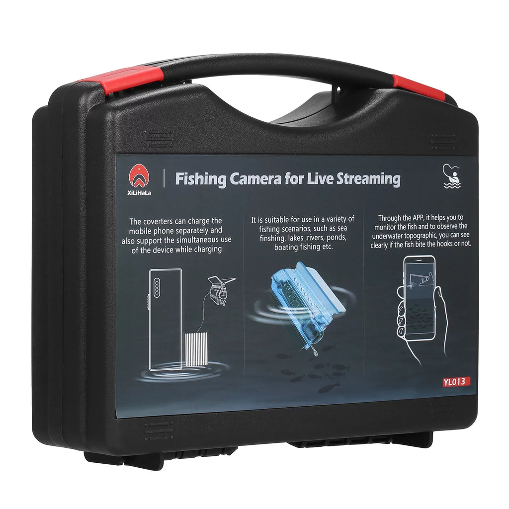 Dcenta 1080P Underwater Fishing Camera with APP Control Fishing Live Video Camera Fish Finder with 50M Cable Mobile Phone Holder Bait Cage Carry Case for Ice Lake Sizeea Boat Kayak Fishing