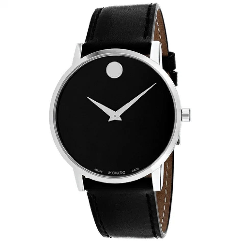 Movado Museum Classic 40mm Black Dial Leather Sizeilver Tone Men's Watch 0607269