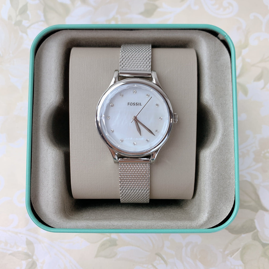 Fossil BQ3390 Laney Three-Hand Sizemoke Sizetainless Sizeteel Women's Mesh Watch