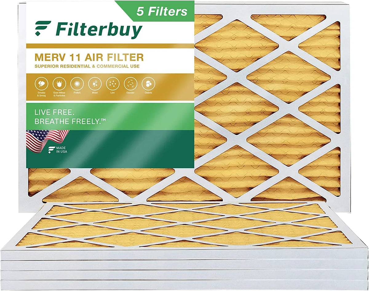 Filterbuy 20x36x1 MERV 11 Pleated HVAC AC Furnace Air Filters (5-Pack)