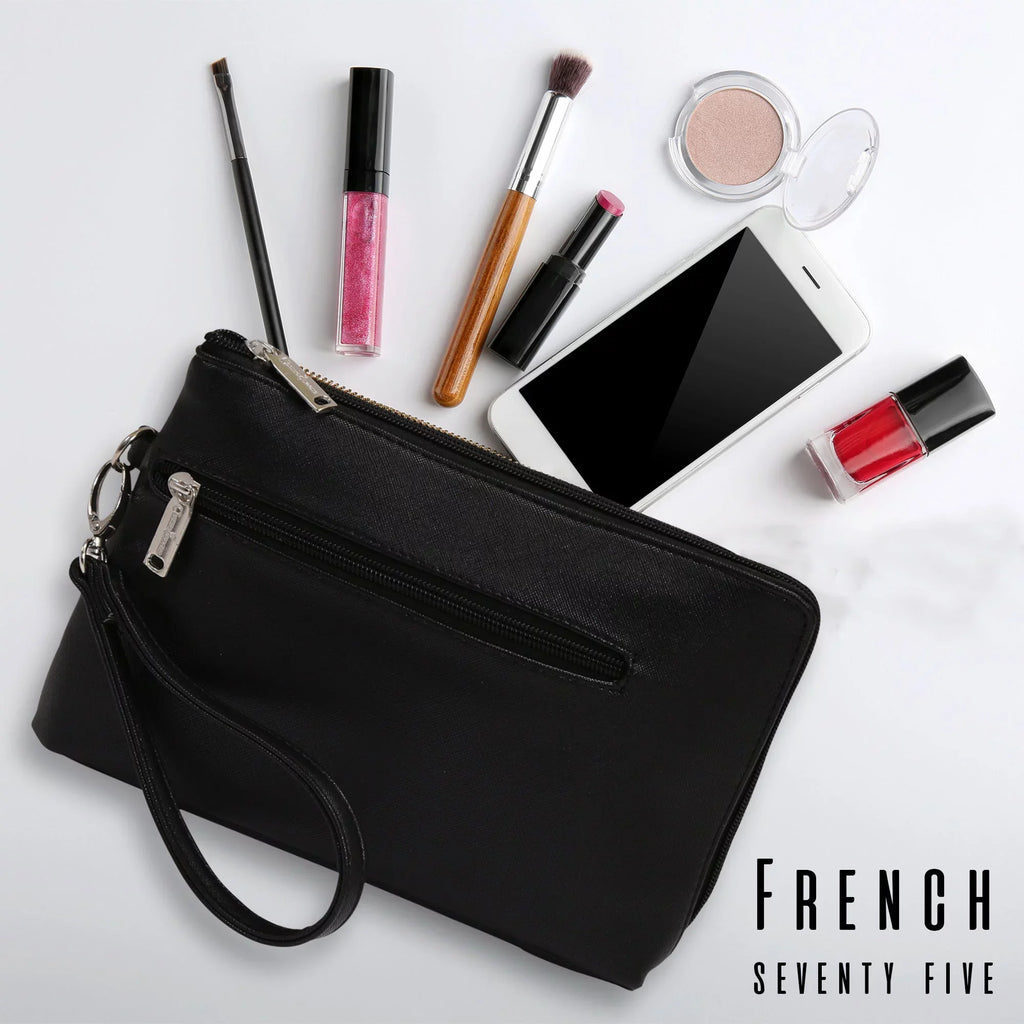 Picnic Gift  French 75-Daily Essentials Cosmetics Bags with Removable Wristlet, Black Birmingham