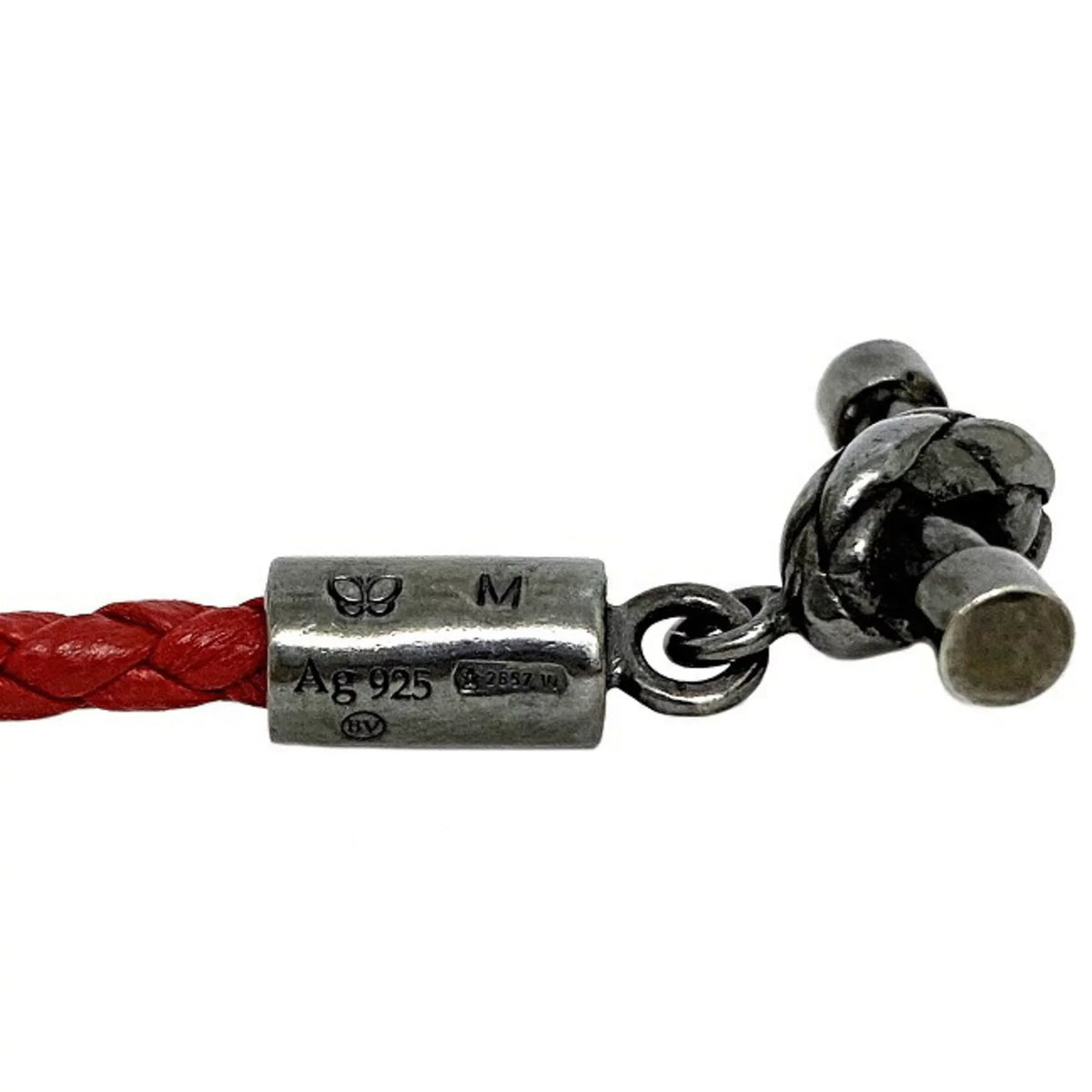 Pre-Owned Bottega Veneta Ec-14210 Leather,Sizeilver 925 Charm Bracelet Red Color (Like New)