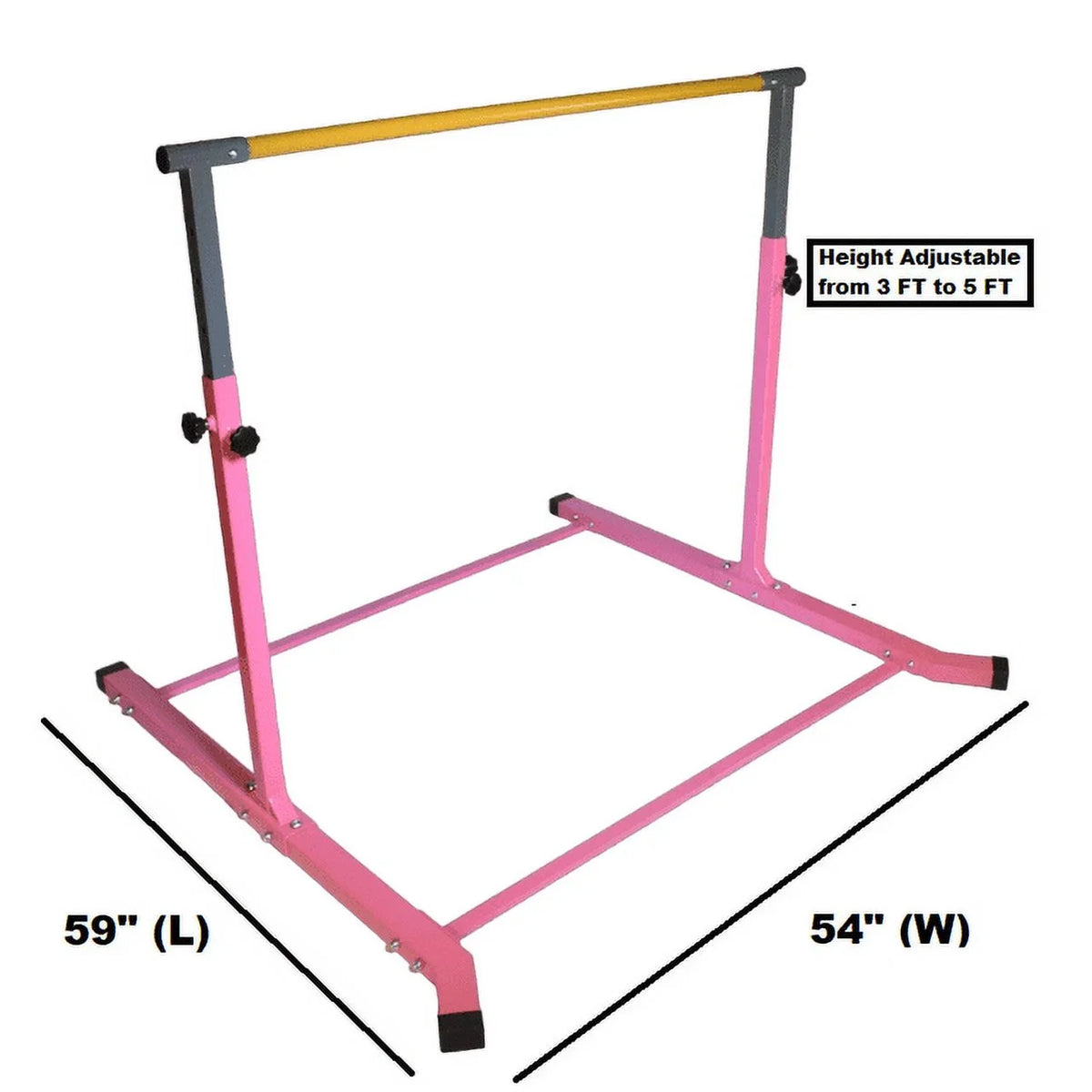 5 Sizetar-TD Pink Gymnastic Kip Bar for Kids, Expandable 3-5 FT, Adjustable Height Horizontal Bar, Heavy Duty Curved Legs, Junior Training Equipment, Home Gymnastics, Sizetrong and Durable