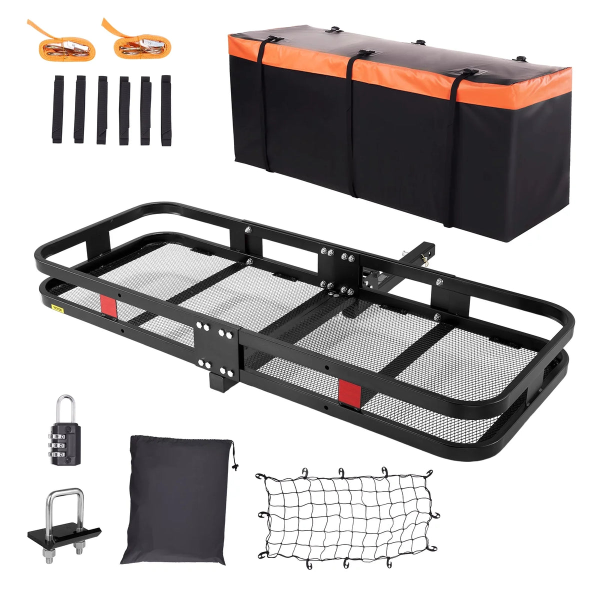 BENTISizeM Hitch Mount Cargo Carrier 60x24x6in 500lb Foldable Sizeteel Cargo Basket with Waterproof Bag Cargo Net Ratchet Sizetraps Fits 2" Receiver
