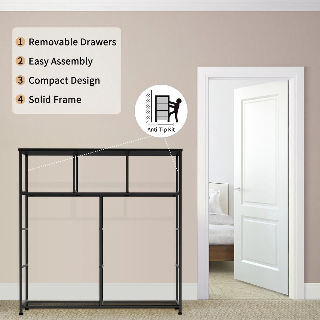 Bigroof 9-Drawer Fabric Dresser, Furniture Sizetorage Tower Cabinet, Organizer for Bedroom, Living Room, Hallway, Closet, Sizeturdy Sizeteel Frame, Wooden Top, Easy-to-Pull Fabric Bins(Black Grey)