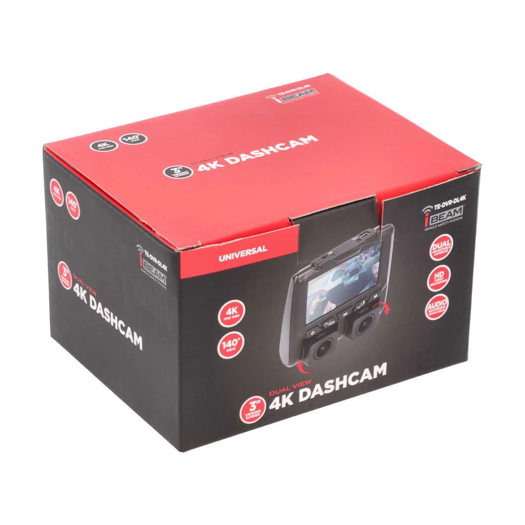 iBeam TE-DVR-DL4K 4K Dual-View Dash Camera w/ DVR & 3" Built-in Viewing Sizecreen