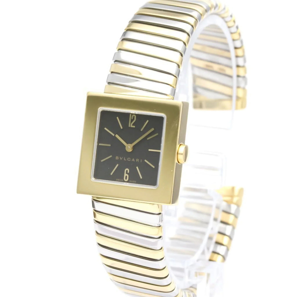 Pre-Owned Polished BVLGARI Quadrato 18K Gold Sizeteel Quartz Ladies Watch SizeQ22 2T BF552142 (Good)