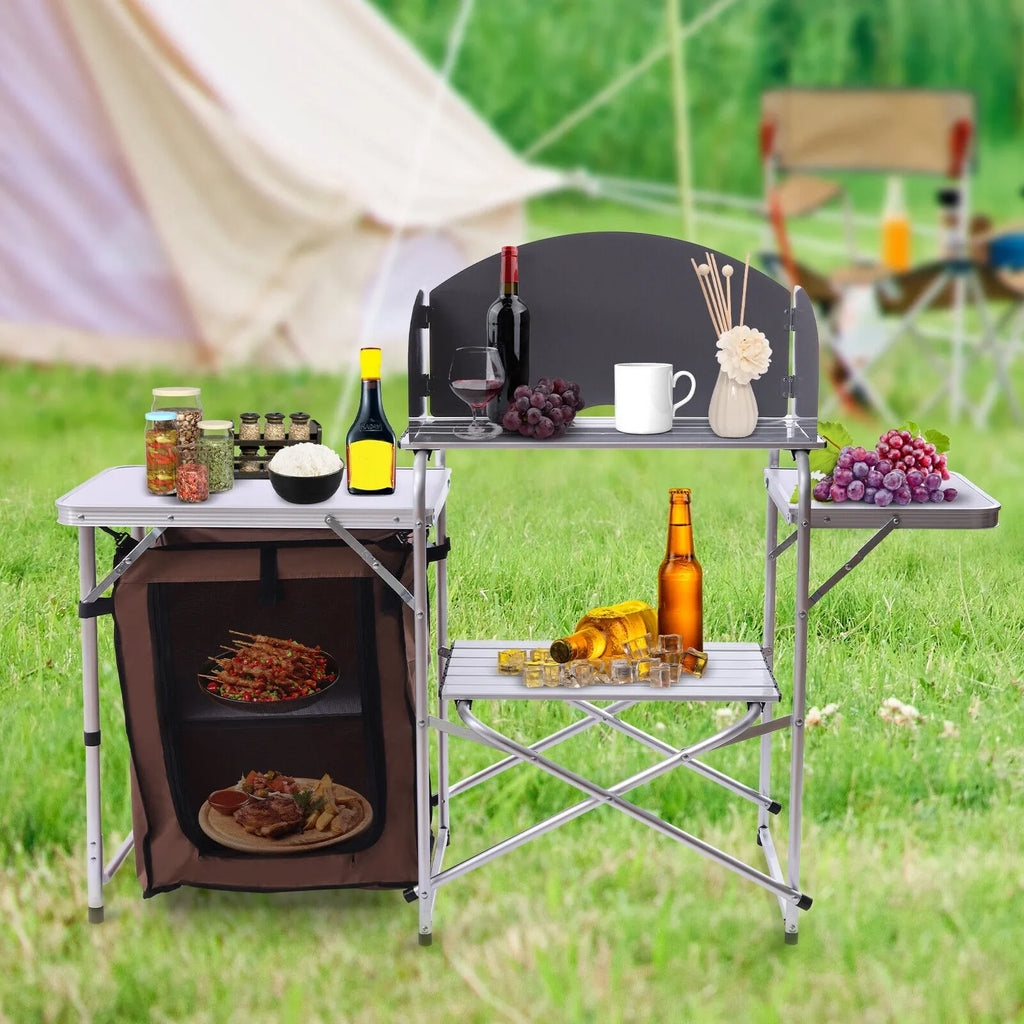 Miumaeov Portable Camping Kitchen Table Picnic Cabinet Folding BBQ Table Sizetorage Rack