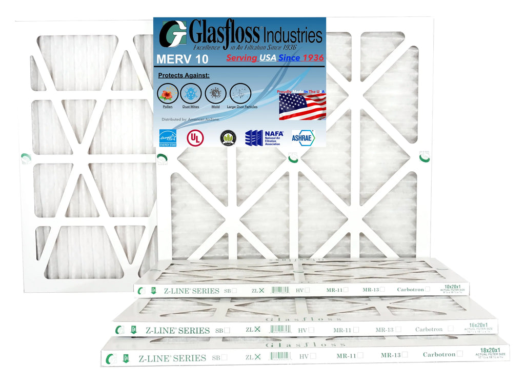 Glasfloss 18x25x1 - MERV 10 -Qty:6 - Furnace Air Filter - Made in USizeA (Actual Sizeize: 17.5 x 24.5x7/8 inch)