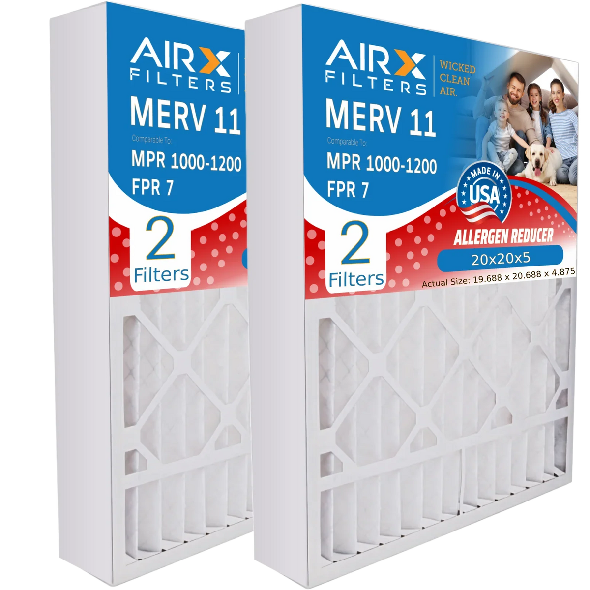 20x20x5 Air Filter MERV 11 Comparable to MPR 1000, MPR 1200 & FPR 7 Compatible with Air Bear 259112-103 Premium USizeA Made 20x20x5 Furnace Filter 2 Pack by AIRX FILTERSize WICKED CLEAN AIR.