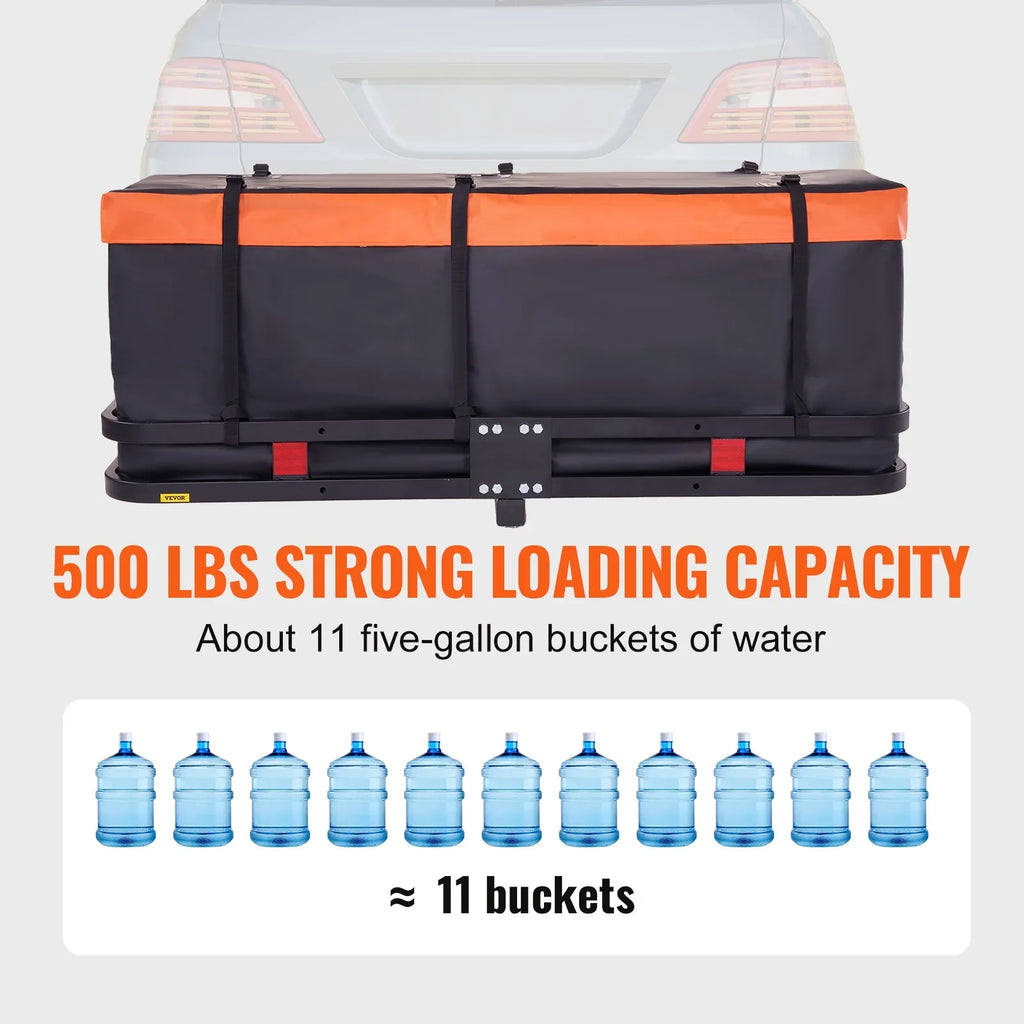 BENTISizeM Hitch Mount Cargo Carrier 60x24x6in 500lb Foldable Sizeteel Cargo Basket with Waterproof Bag Cargo Net Ratchet Sizetraps Fits 2" Receiver