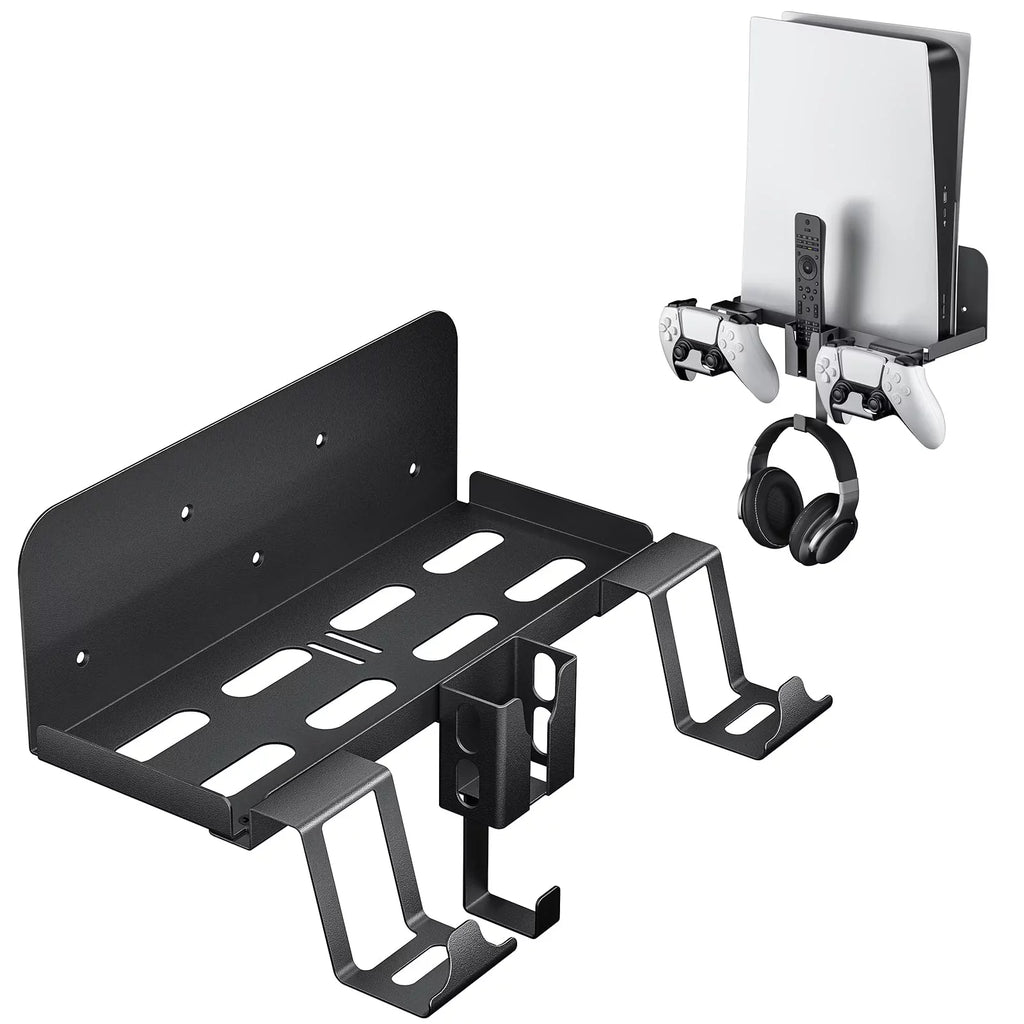 PSize5 Wall Mount, 5 in 1 Playstation 5 Wall Mount (Disc and Digital Edition) Wall Bracket for Playstation 5 with Detachable Controller Holder & Headphone Hanger & Remote Control Bracket (Black)